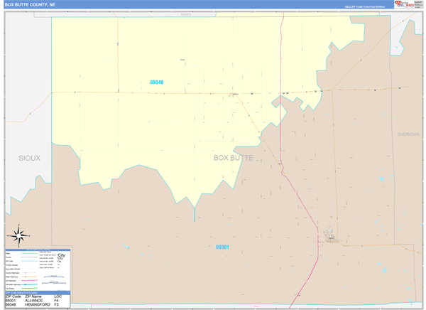 Box Butte County Wall Map Color Cast Style